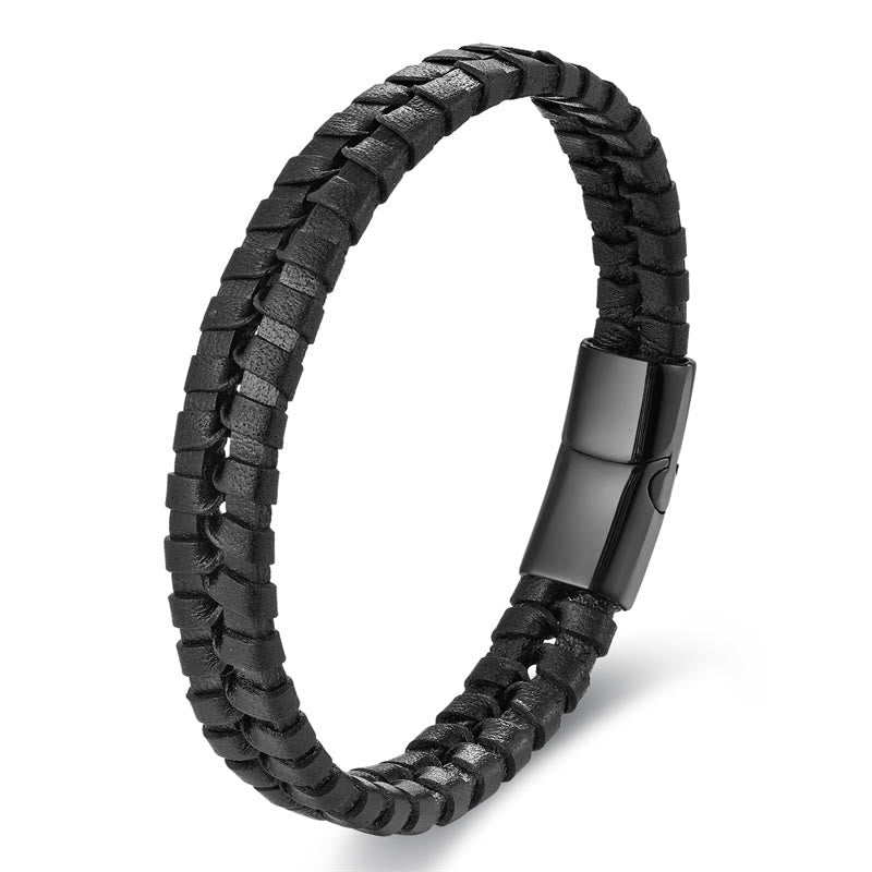 Wear FengShui Simple Braided Pattern Titanium Steel Strengthen Multi-layer Leather Buckle Bracelet