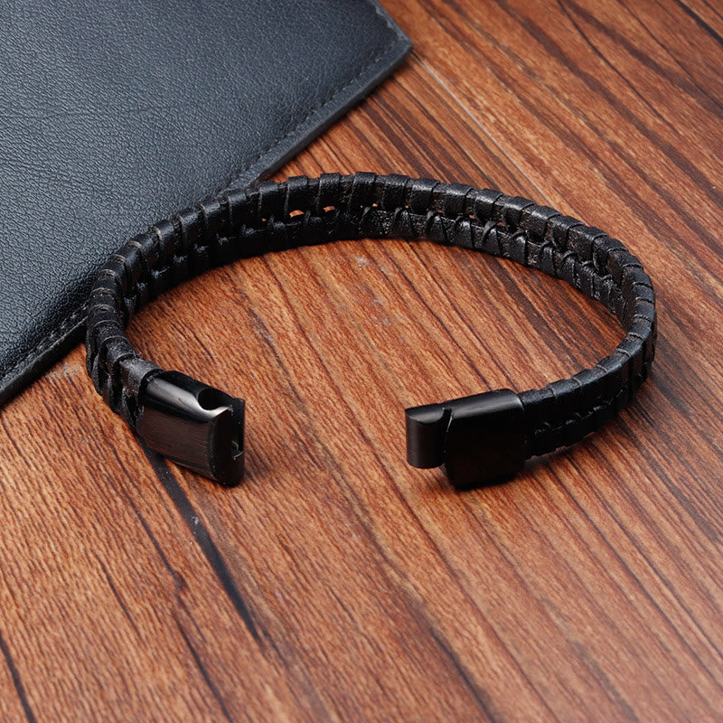 Wear FengShui Simple Braided Pattern Titanium Steel Strengthen Multi-layer Leather Buckle Bracelet