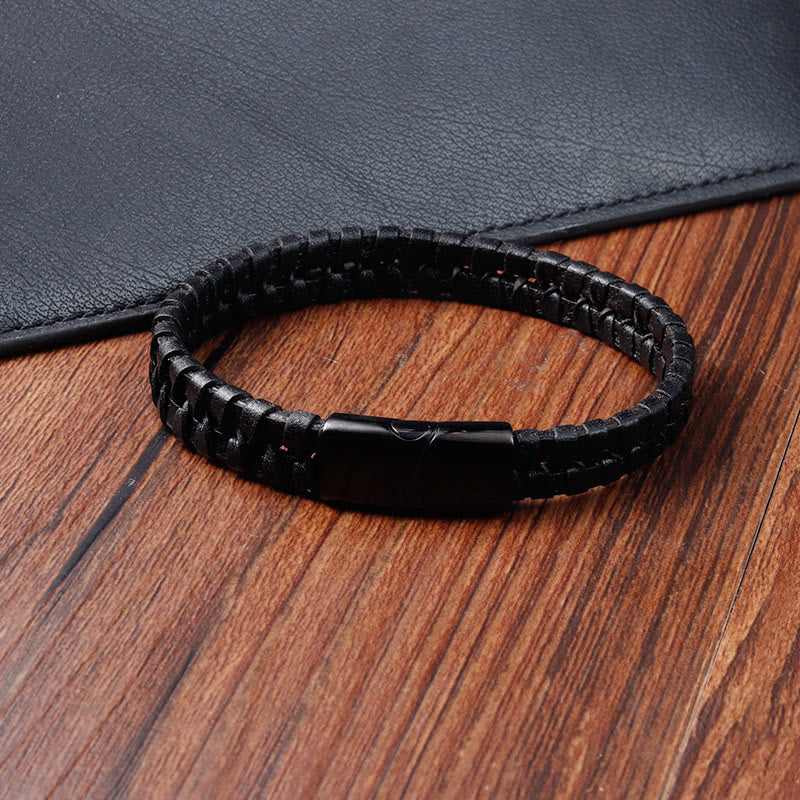 Wear FengShui Simple Braided Pattern Titanium Steel Strengthen Multi-layer Leather Buckle Bracelet