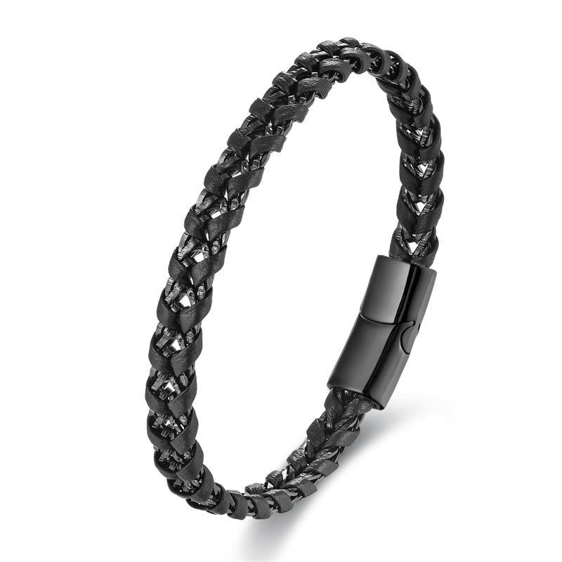 Wear FengShui Braided Design Titanium Steel Calm Multi-layer Leather Buckle Bracelet