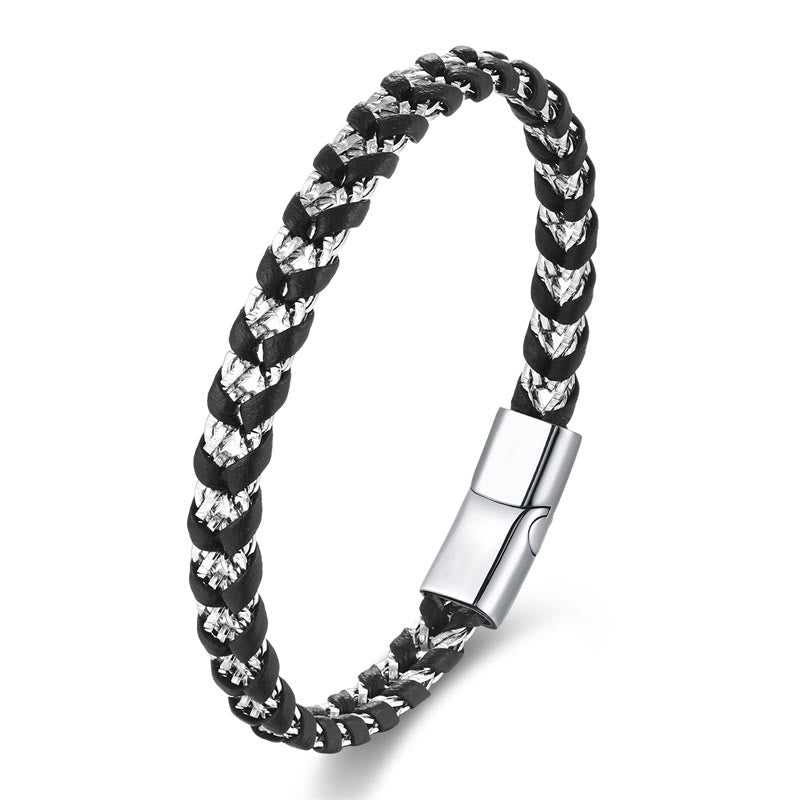 Wear FengShui Braided Design Titanium Steel Calm Multi-layer Leather Buckle Bracelet