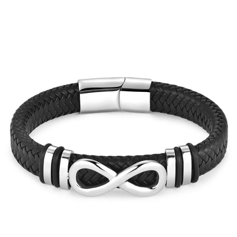 Wear FengShui Endless Knot Design Titanium Steel Strengthen Braided Leather Buckle Bracelet