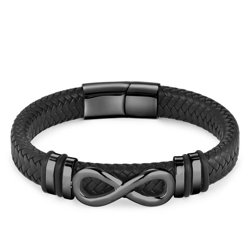 Wear FengShui Endless Knot Design Titanium Steel Strengthen Braided Leather Buckle Bracelet