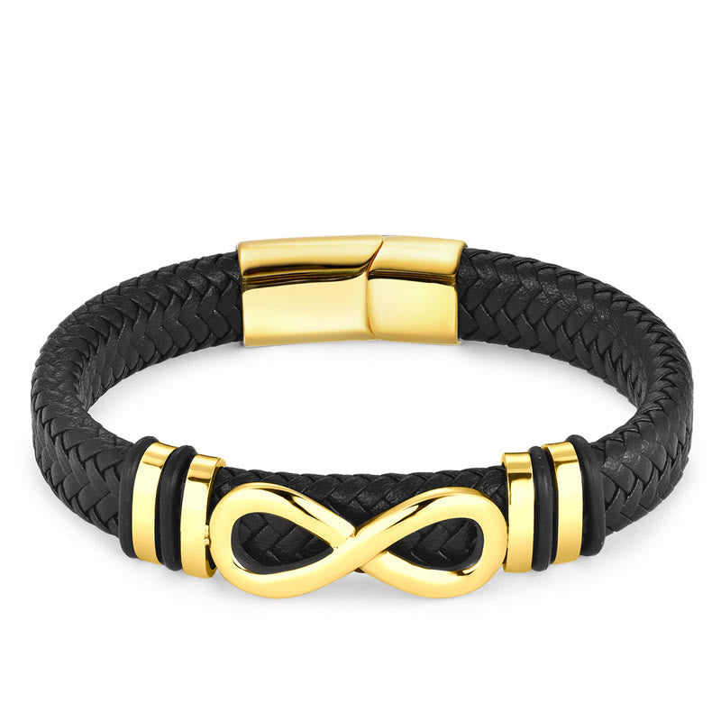 Wear FengShui Endless Knot Design Titanium Steel Strengthen Braided Leather Buckle Bracelet