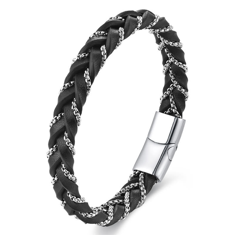 Wear FengShui Simple Design Titanium Steel Calm Braided Leather Buckle Bracelet