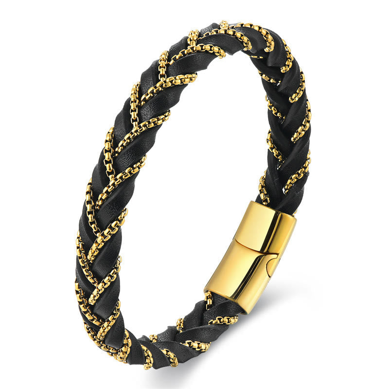 Wear FengShui Simple Design Titanium Steel Calm Braided Leather Buckle Bracelet