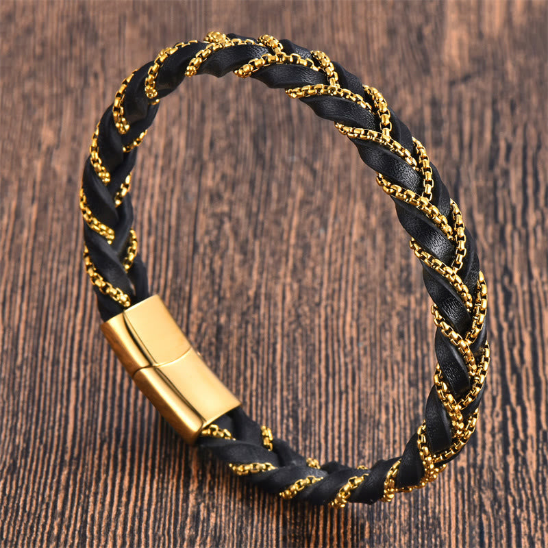 Wear FengShui Simple Design Titanium Steel Calm Braided Leather Buckle Bracelet