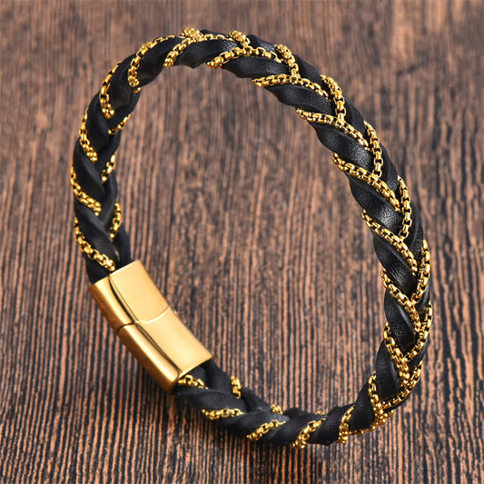 Wear FengShui Simple Design Titanium Steel Calm Braided Leather Buckle Bracelet