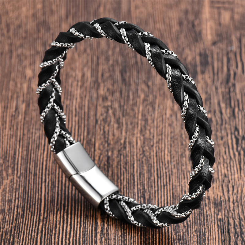 Wear FengShui Simple Design Titanium Steel Calm Braided Leather Buckle Bracelet
