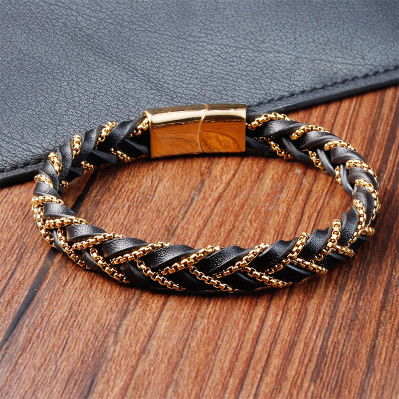 Wear FengShui Simple Design Titanium Steel Calm Braided Leather Buckle Bracelet