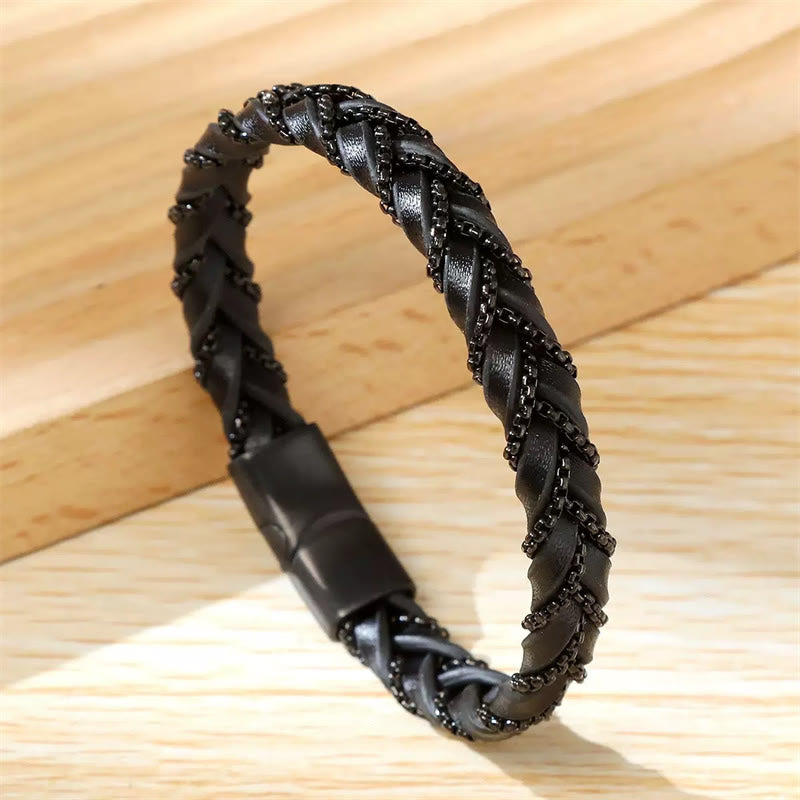 Wear FengShui Simple Design Titanium Steel Calm Braided Leather Buckle Bracelet