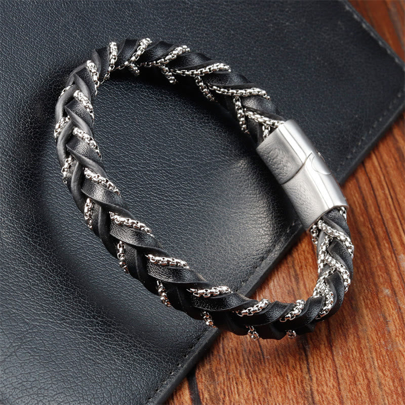 Wear FengShui Simple Design Titanium Steel Calm Braided Leather Buckle Bracelet