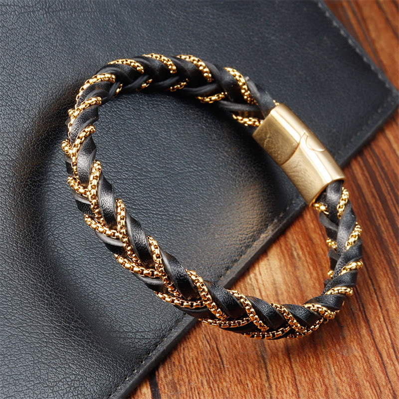 Wear FengShui Simple Design Titanium Steel Calm Braided Leather Buckle Bracelet