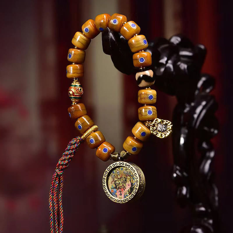 Wear FengShui Vintage Tibetan Bone Beads Braided Rope Positive Balance Bracelet