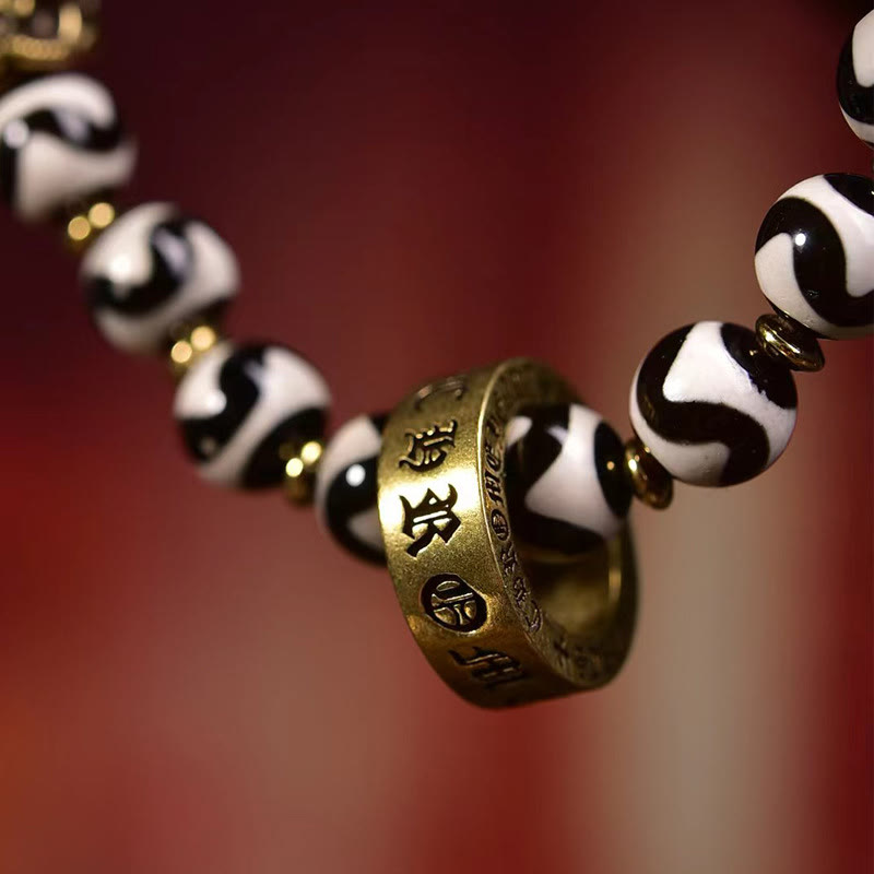 Wear FengShui Vintage Tibetan Dzi Bead Om Mani Padme Hum Blessings Bracelet