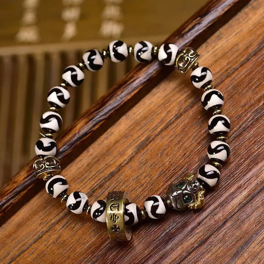 Wear FengShui Vintage Tibetan Dzi Bead Om Mani Padme Hum Blessings Bracelet
