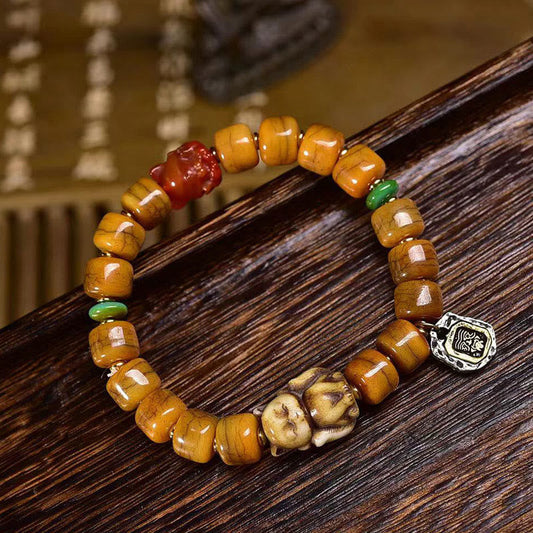 Wear FengShui Vintage Tibetan Bone Beads Dzi Bead Cute Fox Balance Bracelet