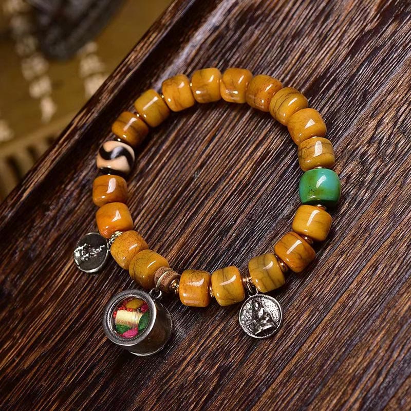 Wear FengShui Vintage Tibetan Bone Beads Dzi Bead Cute Fox Balance Bracelet