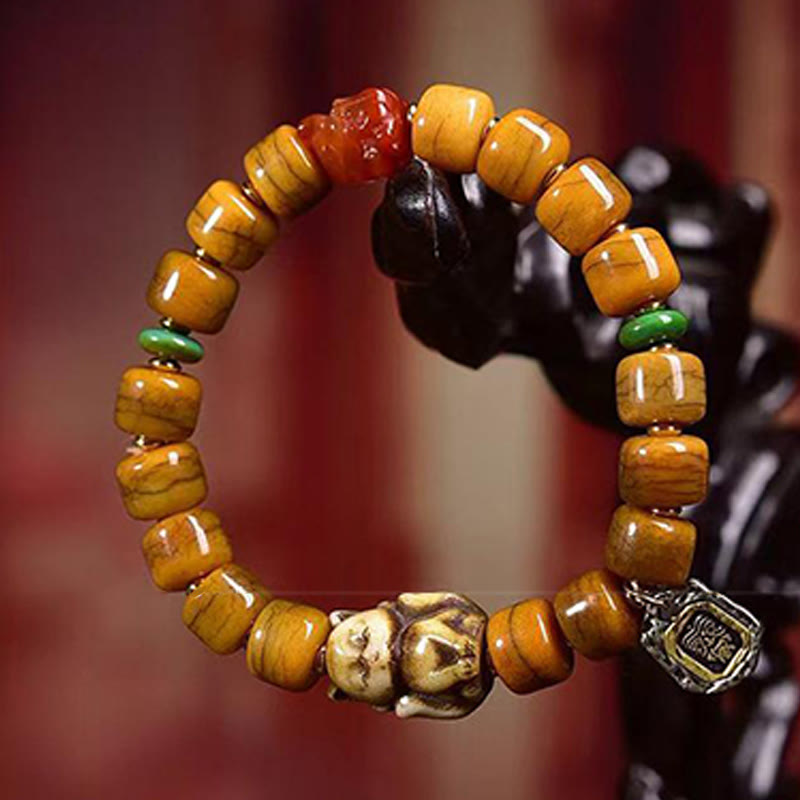 Wear FengShui Vintage Tibetan Bone Beads Dzi Bead Cute Fox Balance Bracelet