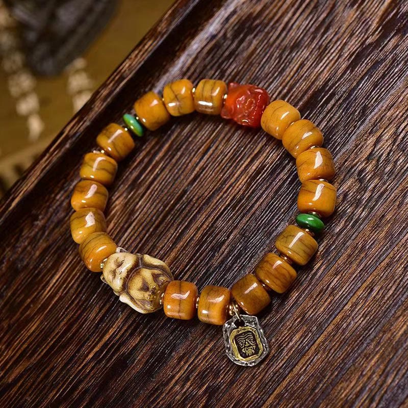 Wear FengShui Vintage Tibetan Bone Beads Dzi Bead Cute Fox Balance Bracelet