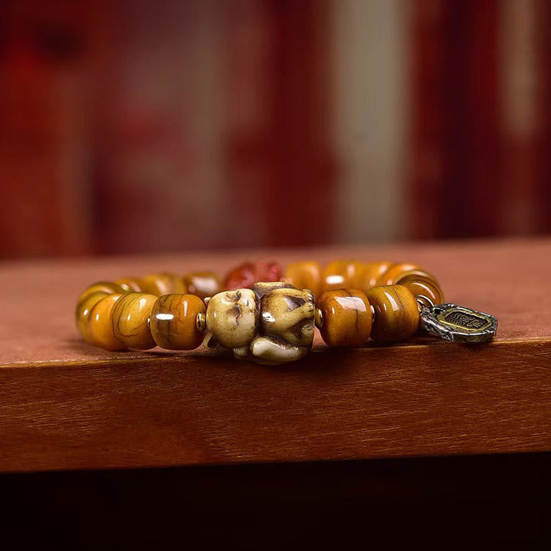Wear FengShui Vintage Tibetan Bone Beads Dzi Bead Cute Fox Balance Bracelet
