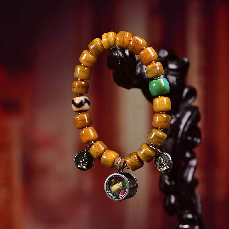 Wear FengShui Vintage Tibetan Bone Beads Dzi Bead Cute Fox Balance Bracelet