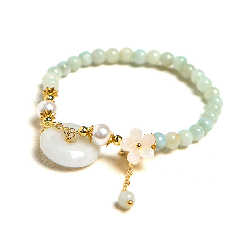 Wear FengShui Jade Peace Buckle Beads Flower Prosperity Bracelet