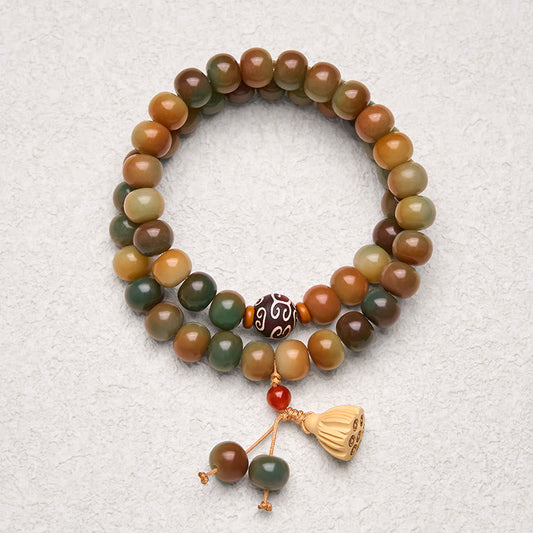 Wear FengShui Colorful Bodhi Seed Lotus Pod Charm Peace Double Wrap Bracelet