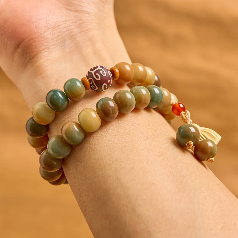 Wear FengShui Colorful Bodhi Seed Lotus Pod Charm Peace Double Wrap Bracelet