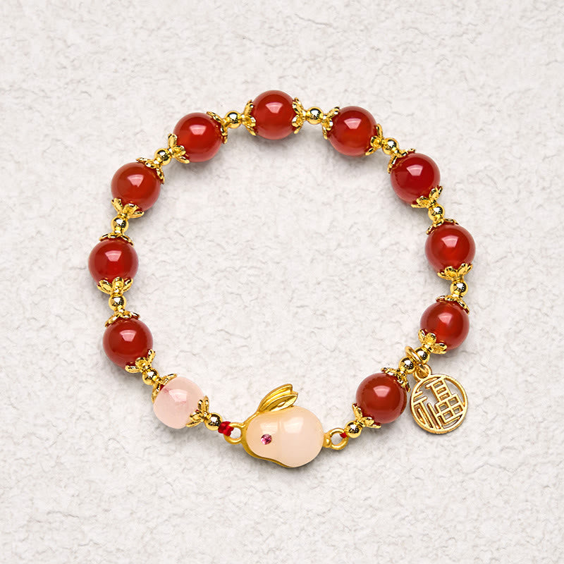 Wear FengShui Red Agate Chalcedony Rabbit Fu Character Confidence Bracelet