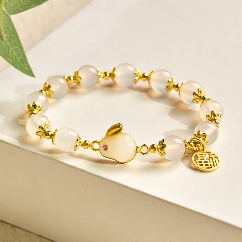 Wear FengShui Red Agate Chalcedony Rabbit Fu Character Confidence Bracelet