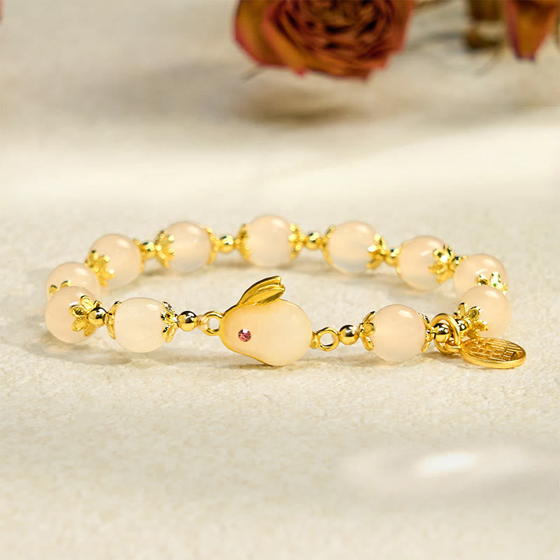 Wear FengShui Red Agate Chalcedony Rabbit Fu Character Confidence Bracelet