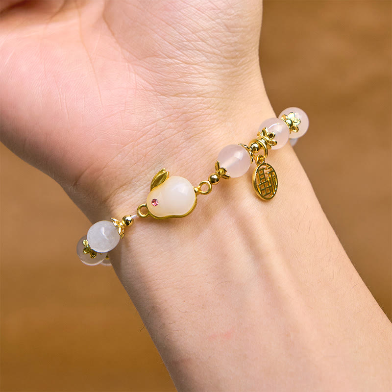 Wear FengShui Red Agate Chalcedony Rabbit Fu Character Confidence Bracelet