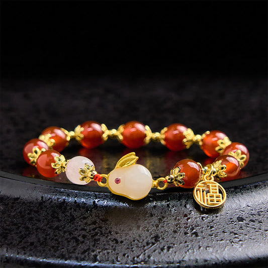 Wear FengShui Red Agate Chalcedony Rabbit Fu Character Confidence Bracelet
