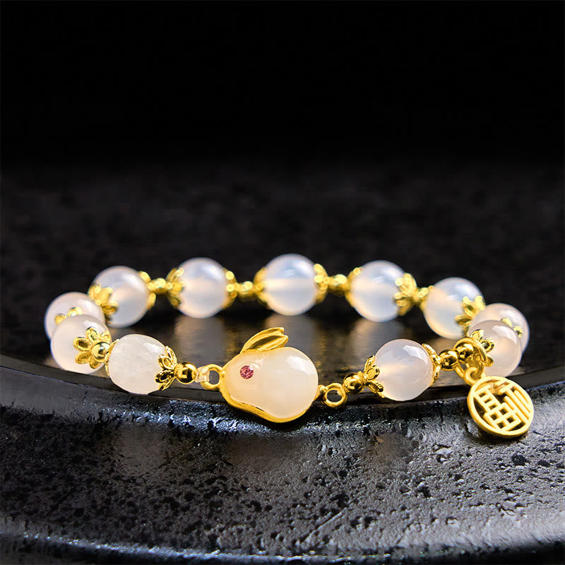 Wear FengShui Red Agate Chalcedony Rabbit Fu Character Confidence Bracelet