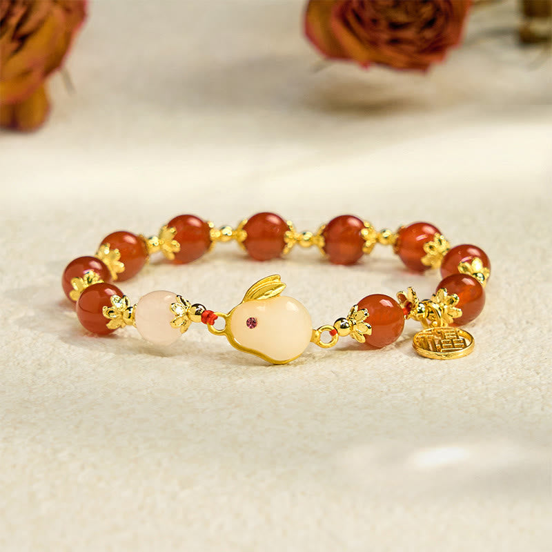 Wear FengShui Red Agate Chalcedony Rabbit Fu Character Confidence Bracelet