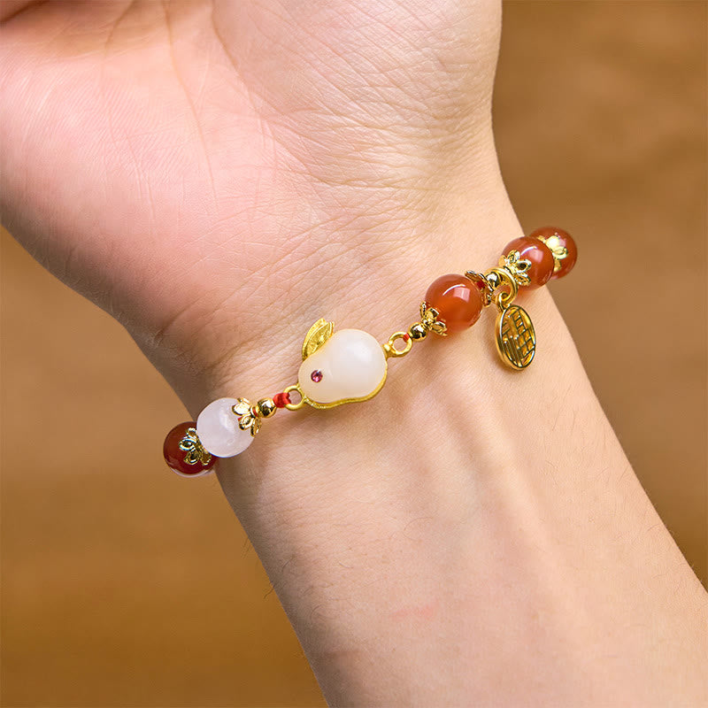 Wear FengShui Red Agate Chalcedony Rabbit Fu Character Confidence Bracelet
