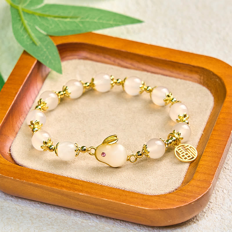 Wear FengShui Red Agate Chalcedony Rabbit Fu Character Confidence Bracelet