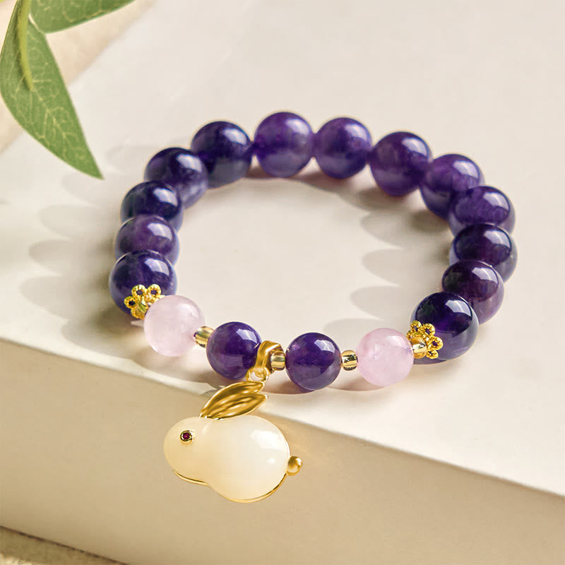 Wear FengShui Natural Amethyst Rabbit Beads Inner Peace Bracelet
