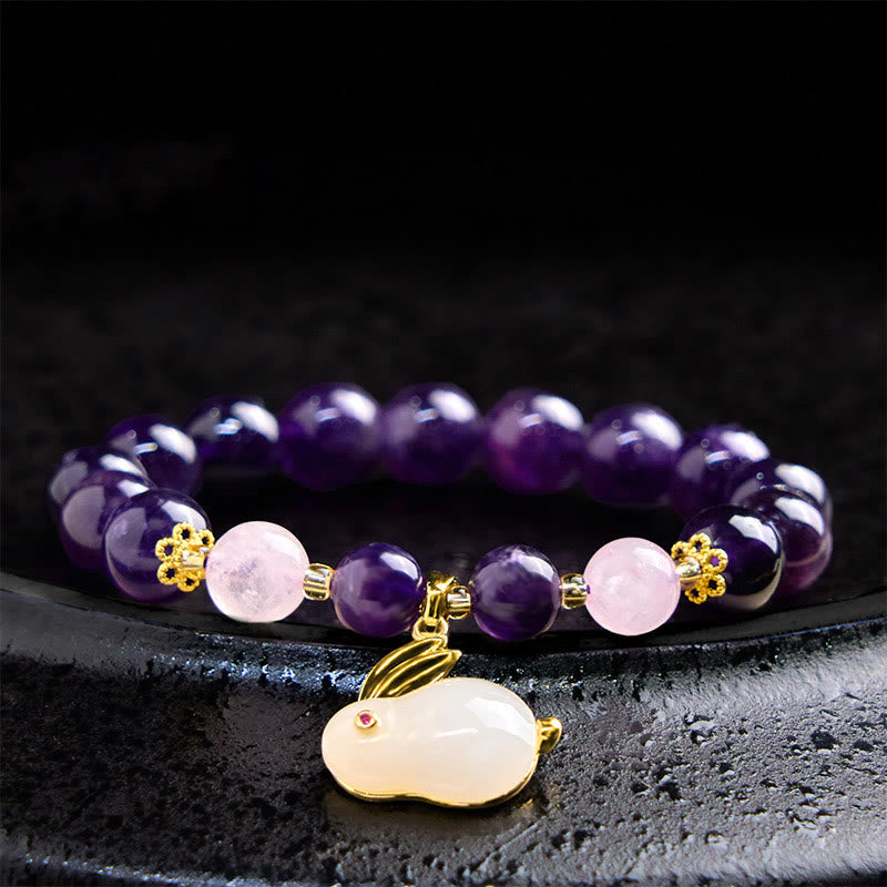 Wear FengShui Natural Amethyst Rabbit Beads Inner Peace Bracelet