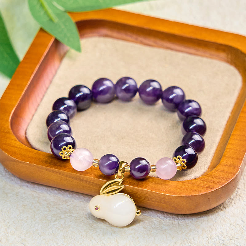 Wear FengShui Natural Amethyst Rabbit Beads Inner Peace Bracelet