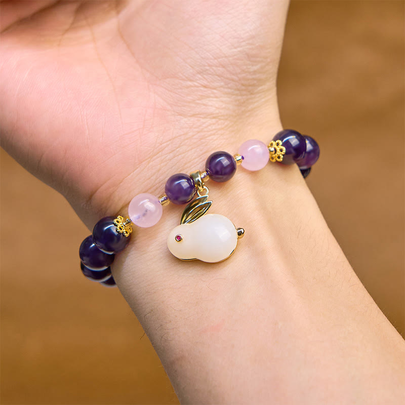 Wear FengShui Natural Amethyst Rabbit Beads Inner Peace Bracelet