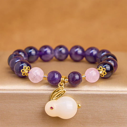 Wear FengShui Natural Amethyst Rabbit Beads Inner Peace Bracelet