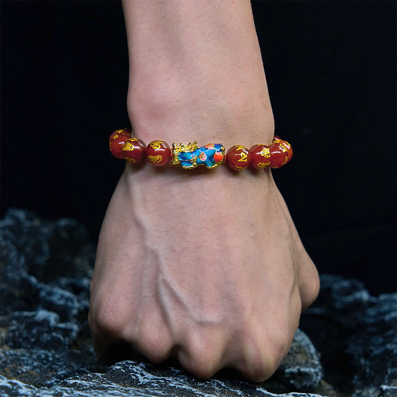 Wear FengShui Red Agate Color Change PiXiu Om Mani Padme Hum Calm Bracelet