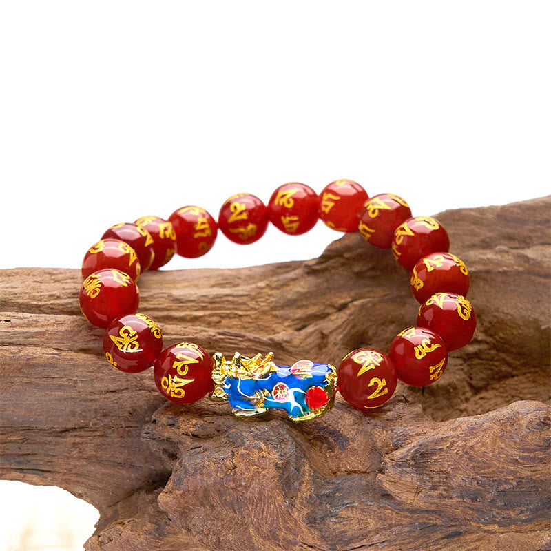 Wear FengShui Red Agate Color Change PiXiu Om Mani Padme Hum Calm Bracelet