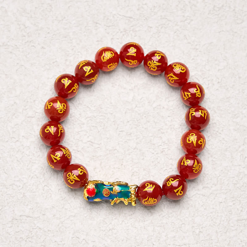 Wear FengShui Red Agate Color Change PiXiu Om Mani Padme Hum Calm Bracelet