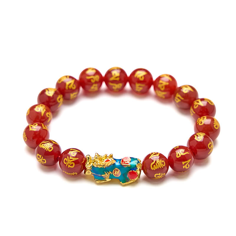 Wear FengShui Red Agate Color Change PiXiu Om Mani Padme Hum Calm Bracelet