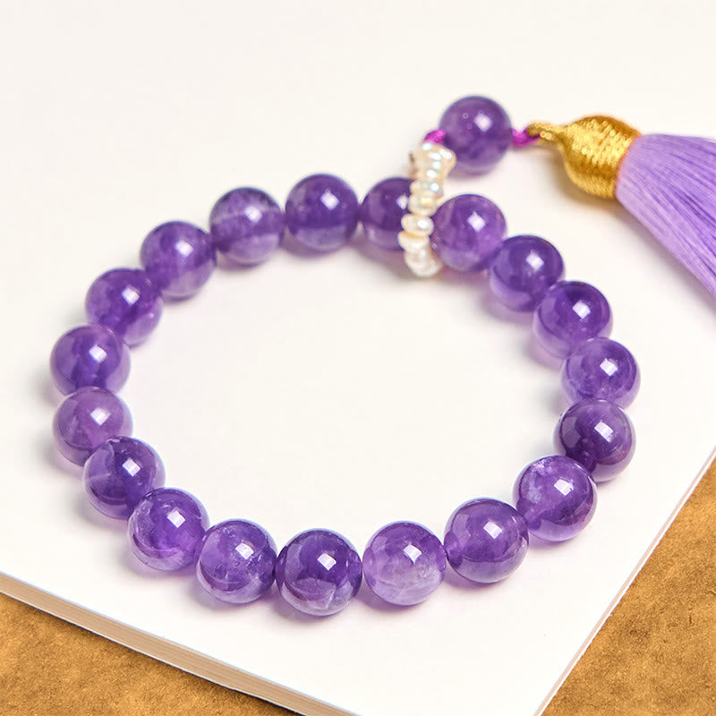 Wear FengShui Natural Amethyst Beads Meditation Tassels Bracelet