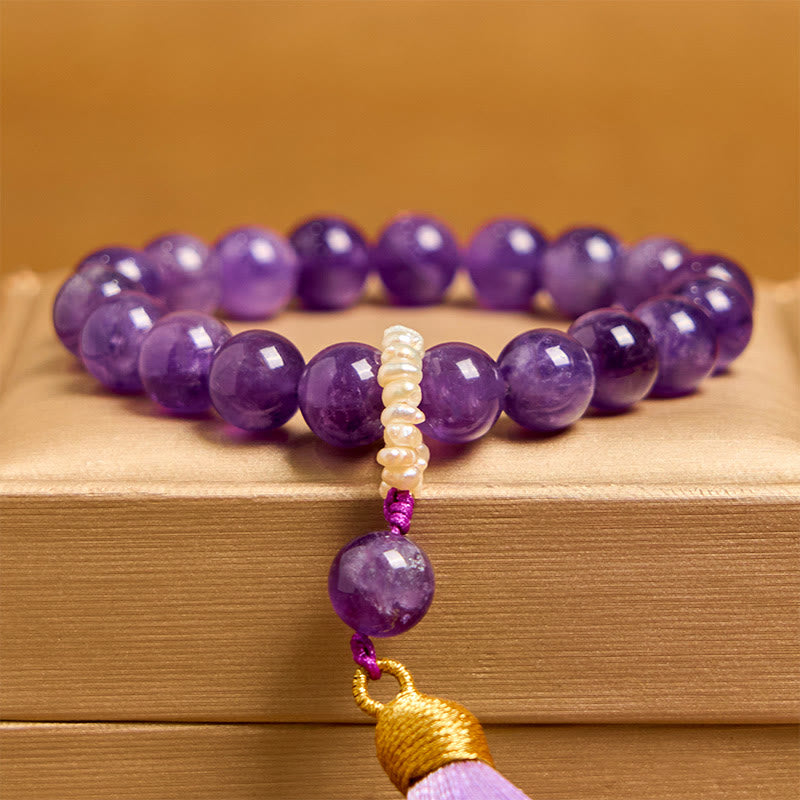 Wear FengShui Natural Amethyst Beads Meditation Tassels Bracelet