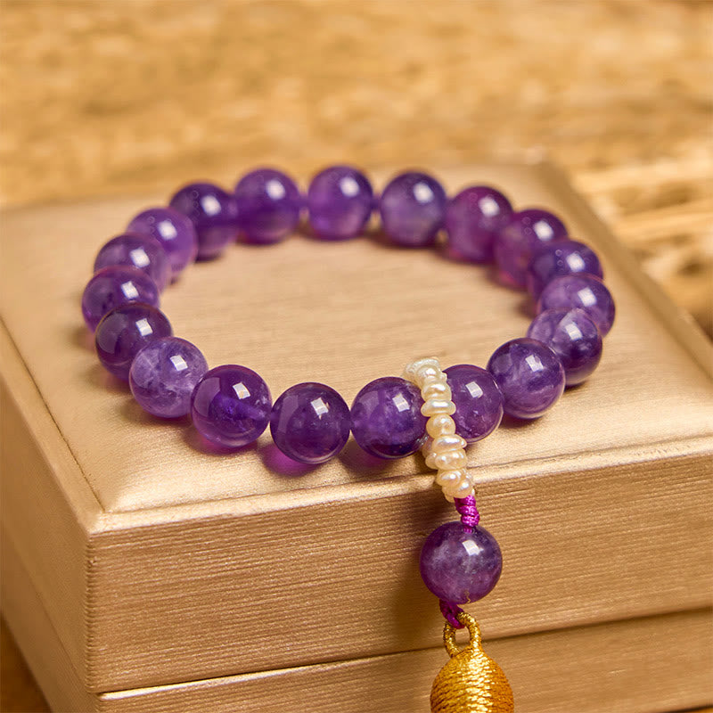 Wear FengShui Natural Amethyst Beads Meditation Tassels Bracelet
